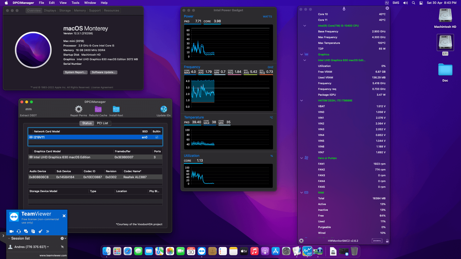 Success Hackintosh macOS Monterey 12.3.1 Build 21E258 in Gigabyte H470M DS3H + Intel Core i5 10400